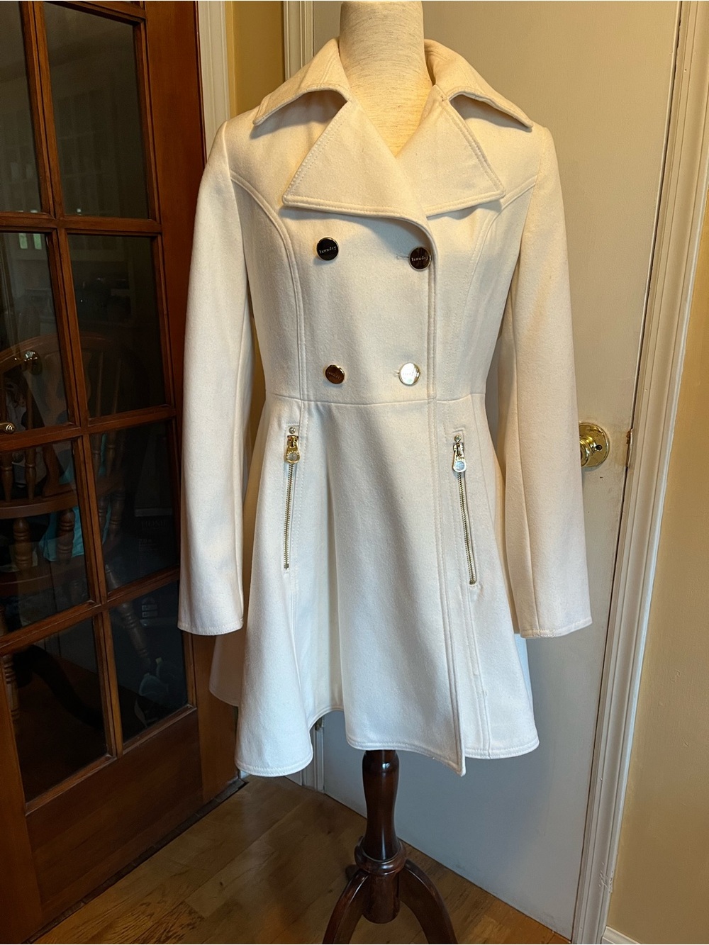 Cottagecore Skirted Women’s Cream Wool-Blend Pea Coat Laundry by Shelli Segal